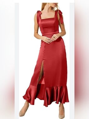Revelry Red Satin One-Shoulder Tie Dress